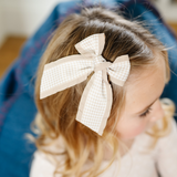 Beige Houndstooth Ribbon Bow Clip