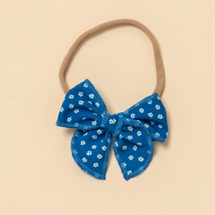 Blue Petite Daisy Floral Headband Bow