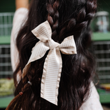 Beige Houndstooth Ribbon Bow Clip