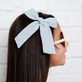 Light Blue Linen Bow Clip