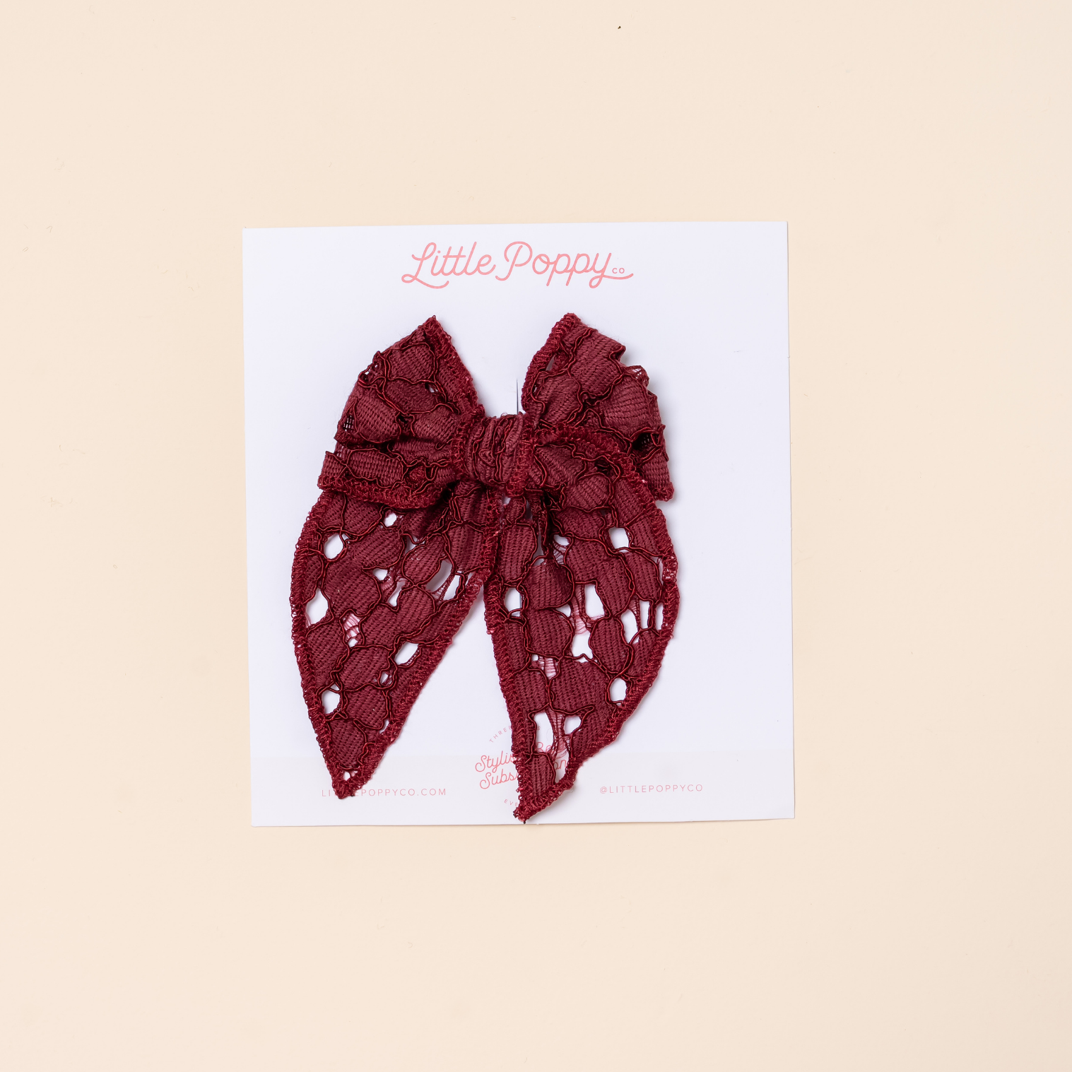 Wine Eyelet Lace Bow Clip