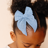 Blue Faded Check Bow Clip