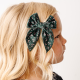 Pine Viola Floral Bow Clip