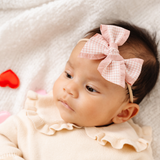 Pink Houndstooth Ribbon Headband Bow