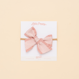 Pink Houndstooth Ribbon Headband Bow