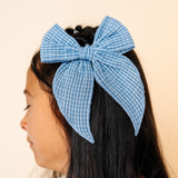 Blue Faded Check Bow Clip