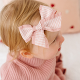 Pink Houndstooth Ribbon Headband Bow