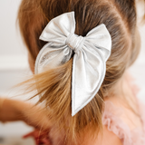 Silver Leather Bow Clip