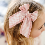 Pink Houndstooth Ribbon Bow Clip