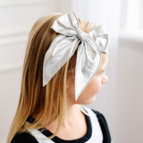 Silver Leather Bow Clip