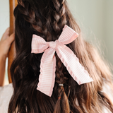 Pink Houndstooth Ribbon Bow Clip