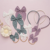 White Boxed Stitched Bow Clip