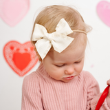 Ivory Houndstooth Ribbon Headband Bow