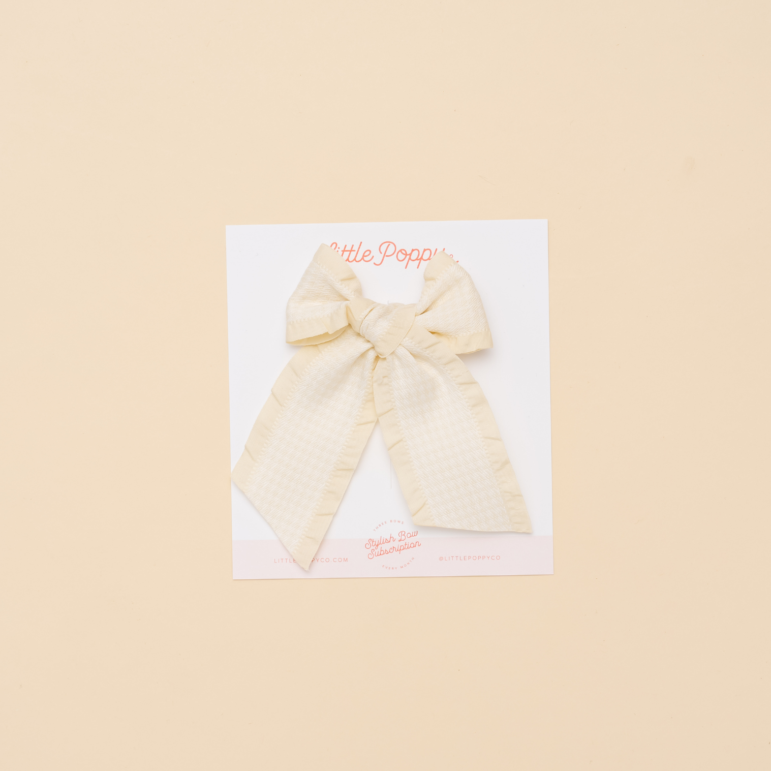 Ivory Houndstooth Ribbon Bow Clip