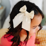 Ivory Houndstooth Ribbon Bow Clip