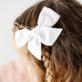 White Spring Chambray Bow Clip