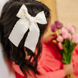 Ivory Houndstooth Ribbon Bow Clip