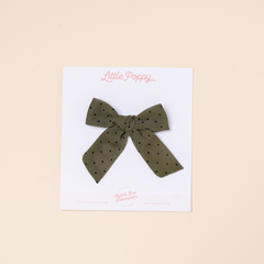 Olive Chiffon Dot Bow Clip