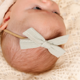 Sage Stitched Linen Baby Headband Bow