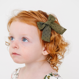 Olive Chiffon Dot Bow Clip