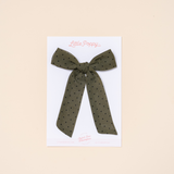 Olive Chiffon Dot Bow Clip