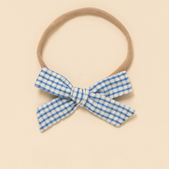 Azure Plaid Seersucker Headband Bow