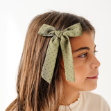 Olive Chiffon Dot Bow Clip