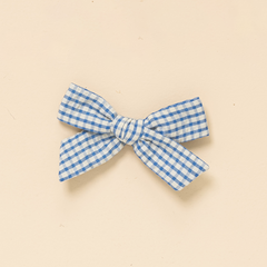 Azure Plaid Seersucker Bow Clip