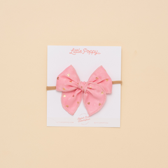 Pink Sparkle Hearts Headband Bow