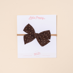 Brown Chiffon Dot Headband Bow