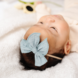 Blue Boxed Stitched Headband Bow