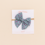 Faded Blue Faye Floral Headband Bow