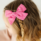 Magenta Spring Chambray Bow Clip