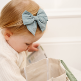 Blue Boxed Stitched Headband Bow