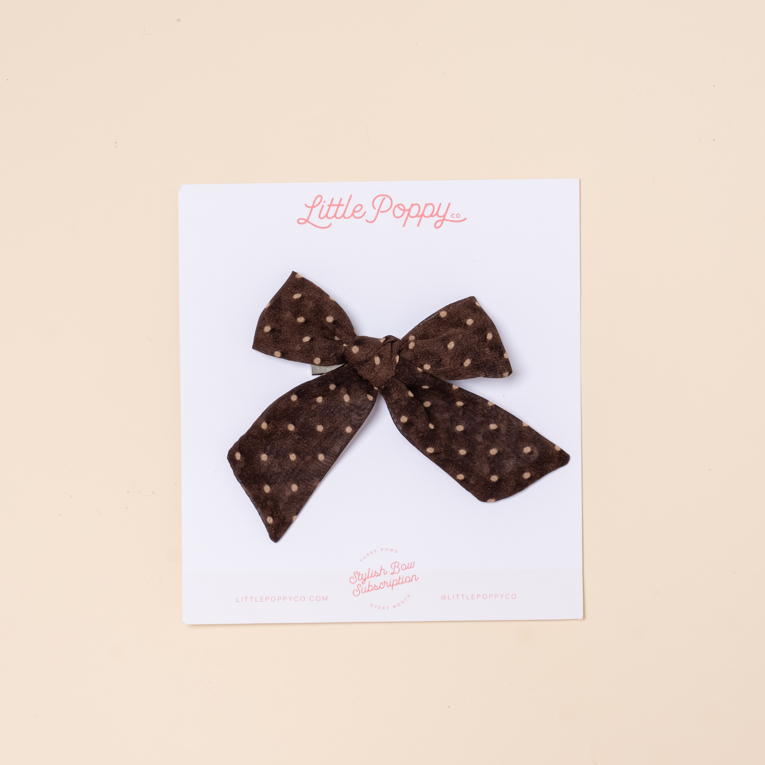 Brown Chiffon Dot Bow Clip