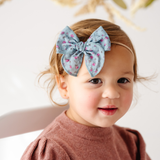 Faded Blue Faye Floral Headband Bow