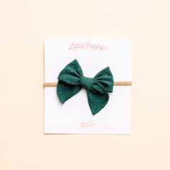 Dark Green Gold Dot Headband Bow