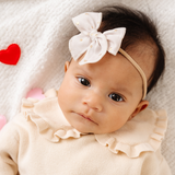 Beige Sparkle Hearts Headband Bow