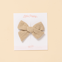 Taupe Chunky Gauze Bow Clip