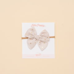 Beige Sparkle Hearts Headband Bow