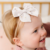 Beige Sparkle Hearts Headband Bow