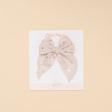 Beige Sparkle Hearts Bow Clip