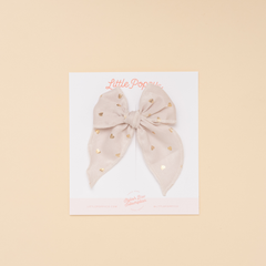 Beige Sparkle Hearts Bow Clip