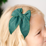 Dark Green Gold Dot Bow Clip