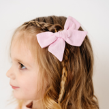 Pink Spring Chambray Bow Clip