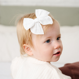 White Boxed Stitched Headband Bow