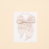 Beige Sparkle Hearts Bow Clip