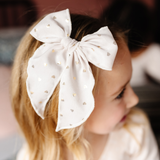 Beige Sparkle Hearts Bow Clip