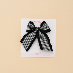 Black Houndstooth Ribbon Bow Clip