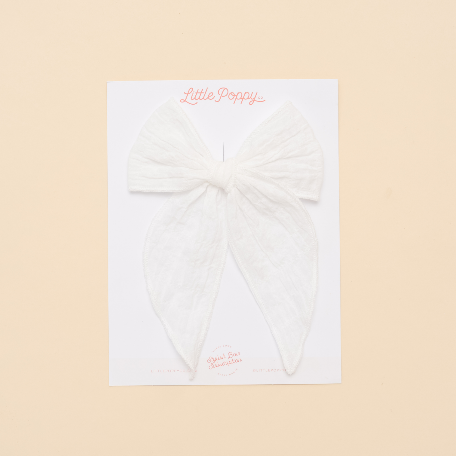 White Boxed Stitched Bow Clip